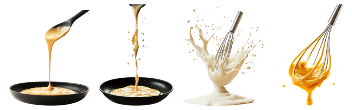 Delicious Cooking Process with Batter Spilling and Whisking Action, Isolated on Transparent Background
