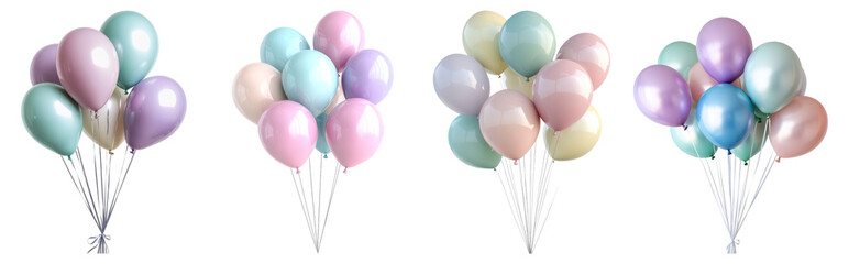 Colorful Pastel Balloons Collection for Celebrations and Parties, Isolated on Transparent Background