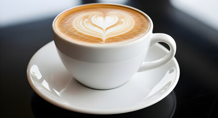 Delicious Cappuccino or Coffee with Milk Foam Design in White Ceramic Mug