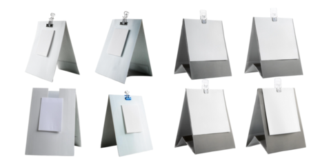 advertising leaflets or flyers, promotional handouts, price tags and nameplates holders, set collection, mega bundle, isolated on transparent background