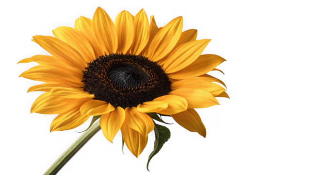 A single bright yellow sunflower isolated on transparent background