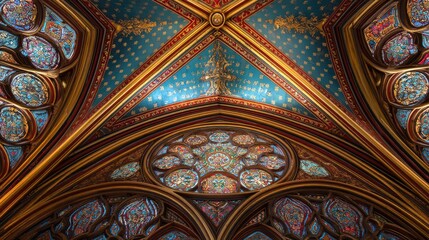 Colorful Gothic Ceiling with Intricate Stained Glass Windows