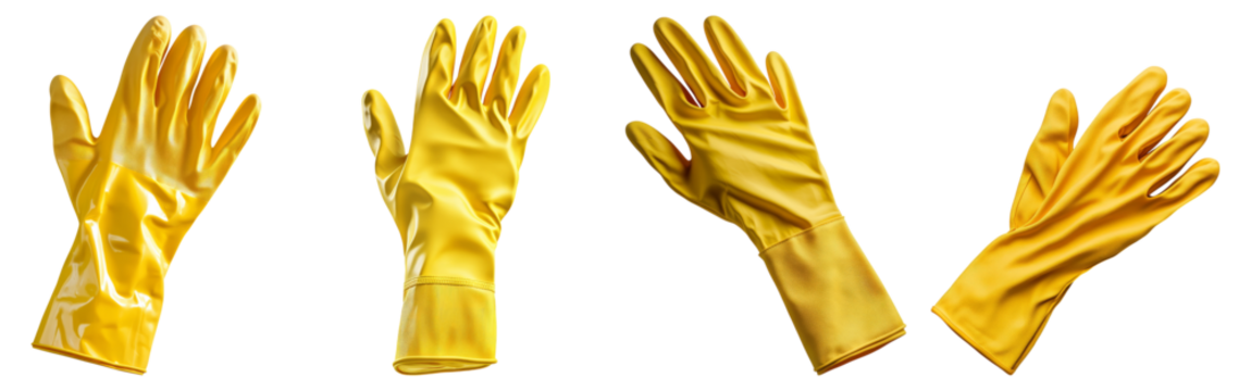 Bright Yellow Rubber Gloves for Cleaning and Household Use, Isolated on Transparent Background - Powered by Adobe
