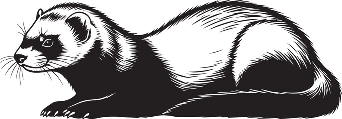Black footed ferret silhouette captivating pose detailed artistic rendering domestic animal profile wildlife pet companion
