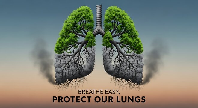 Lung health awareness and pollution prevention campaign for clean air and healthy respiratory system -smog air pollution