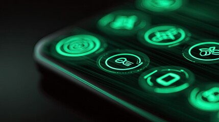 Modern Smartphone Interface with Neon Green Icons and Patterns
