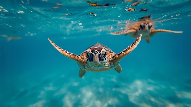 Baby Sea Turtles Swimming Underwater – Ocean Wildlife Photography - Powered by Adobe