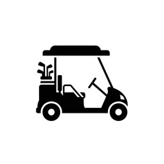 Golf Cart with Clubs Icon – Electric Resort Transport and Sports Vehicle Vector Illustration