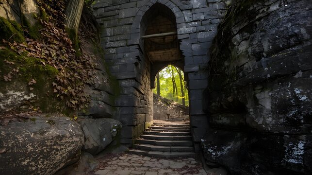 Gothic Stone Gate in Adr&scaron;pach&ndash;Teplice Rocks Czechia &ndash; Ancient Landmark Architecture