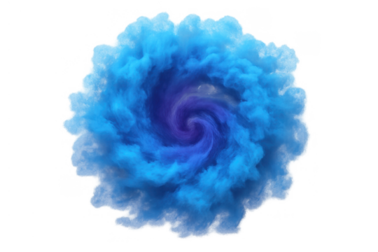 Blue smoke vortex creating abstract energy portal with swirling clouds showing power and mystical motion