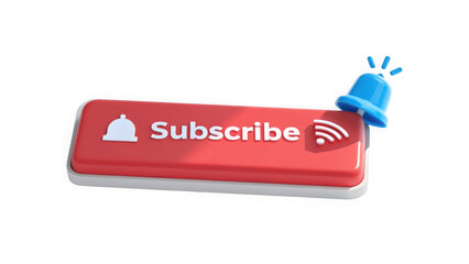 Youtube subscribe button with notification bell and wifi signal isolated on transparent background