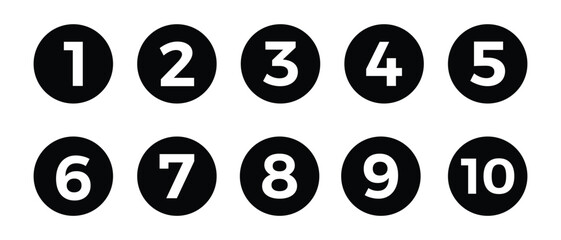 New Bullet Points icon set in line style, Simple round numbers in flat style, Set of 1-10 numbers simple black symbol sign for apps, UI, and website, vector illustration.