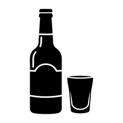 Dia de muertos icons vector illustration of a black bottle with a label next to a short glass on a white background