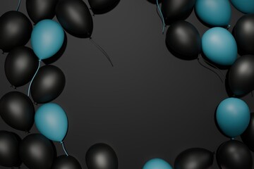 Elegant Black and Teal Balloons on Dark Podium Background