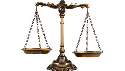 Justice scales; two empty pans hang from a central gilded post