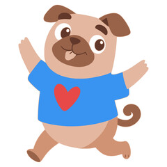 Funny pug dog with cloth pet animal flat color vector illustration template design