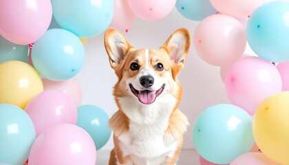 Charming Corgi Portrait with Colorful Balloons