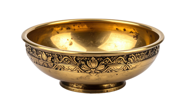 Ornate gold bowl featuring lotus-flower design