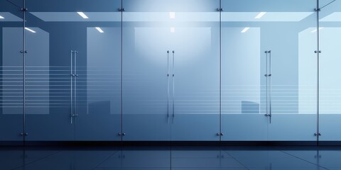 Business background, innovation and high tech concept. Modern glass wall with sleek lines and reflective surface.