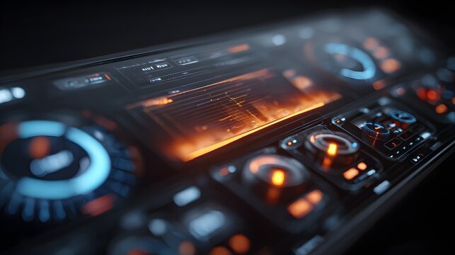 Advanced digital interface display shows glowing futuristic control panel elements