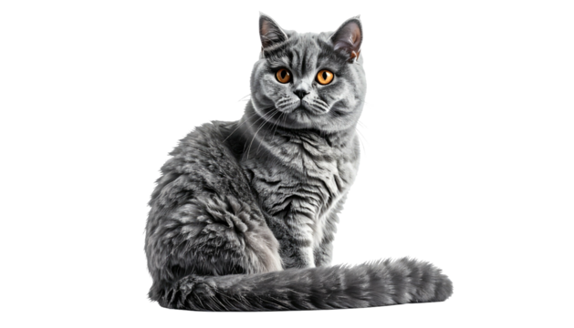 Grey cat with amber eyes isolated on a black background