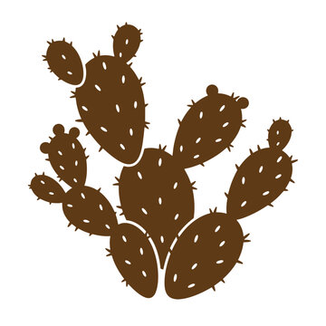 Simple brown opuntia cactus plant silhouette illustration in a vintage art style