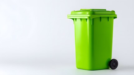 Brightly colored plastic wheeled receptacle stands against a clean white background