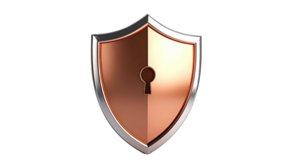 Metallic copper shield with keyhole on black