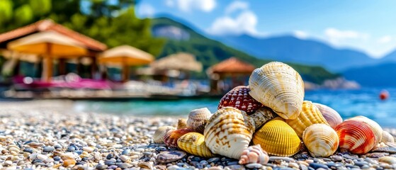 Seashell collection on the beach coastal resort nature photography sunny day close-up tranquility and beauty