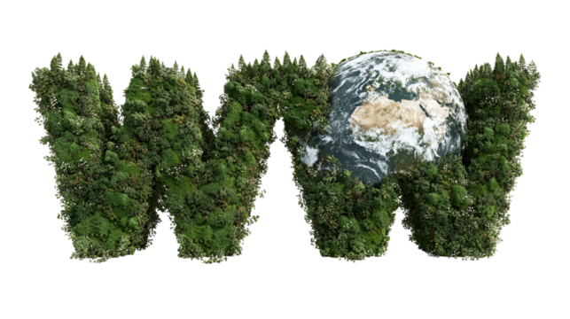 Green wording with earth globe isolated on transparent background - Powered by Adobe