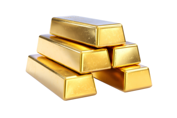 Stack of shiny gold bars isolated on transparent background