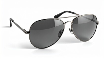 Isolated Aviator Sunglasses with Dark Lenses and Gray Frame on White Backdrop, Studio Shot