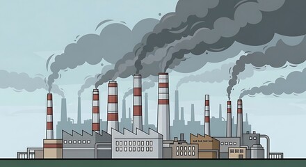 Factory pollution industrial smoke stack emissions global warming climate change environmental issues illustration -smog air pollution