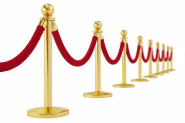 Golden Stanchions with Red Velvet Rope Barrier — Isolated on transparent png Background 