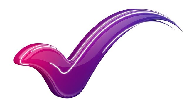 A vibrant, glossy checkmark symbol with a gradient of pink and purple, highlighted with white lines, on a white background.