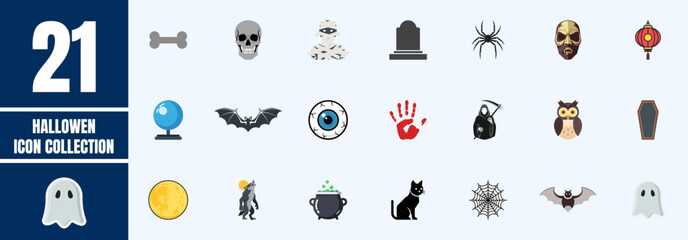 Collection of 21 Colored Halloween Themed Icons