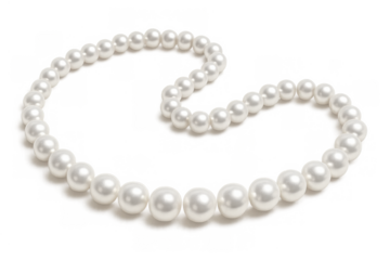 White pearl necklace lying elegantly illustrating luxury, beauty, and classic fashion accessory design with transparent background
