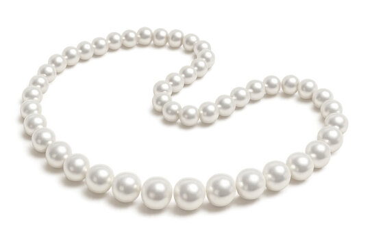 White pearl necklace lying elegantly illustrating luxury, beauty, and classic fashion accessory design with transparent background