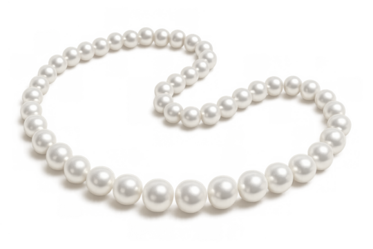 White pearl necklace lying elegantly illustrating luxury, beauty, and classic fashion accessory design with transparent background
