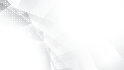 Abstract white and gray color, modern design stripes background with geometric shape and dot pattern, halftone effect. Vector illustration.	