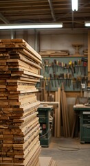 Obraz premium Stack of Lumber in a Woodworking Shop.
