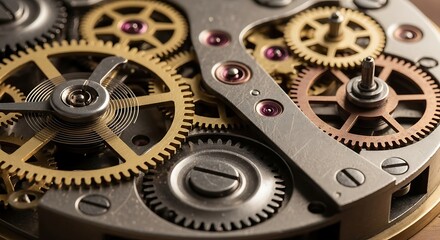 Intricate Clockwork Mechanism - A Detailed Close-Up of Gears and Components.