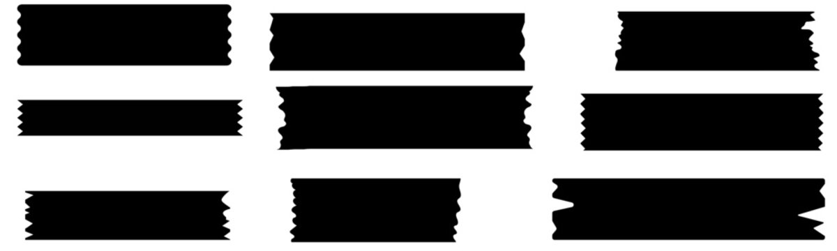 Set of different black tapes isolated on white background. Torn tape icon set. vector illustration