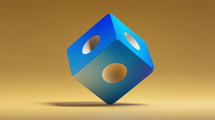 Minimal 3D Blue Dice Floating on Gold Background