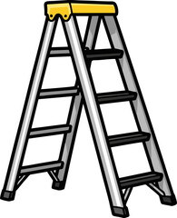 Illustration of a Silver and Black Step Ladder with Yellow Top.