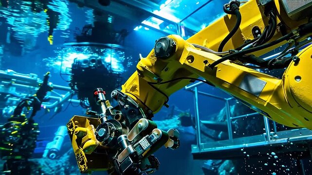 Yellow robotic arm underwater