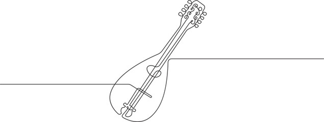 Mandolin continuous one line drawing, musical instrument equipment drawn in one line, single line vector illustration, isolated transparent background.