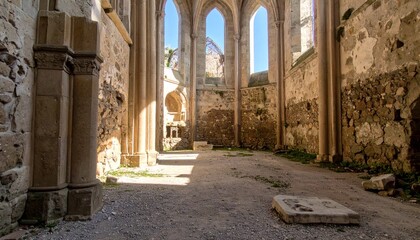 Fototapeta premium Interior of Ruined Gothic Church or Cathedral Arches