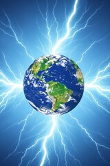 Planet Earth radiating with intense electrical energy and lightning bolts.
