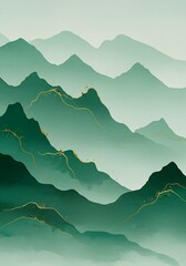 Serene Green Mountain Layers - A Calming Landscape Painting.